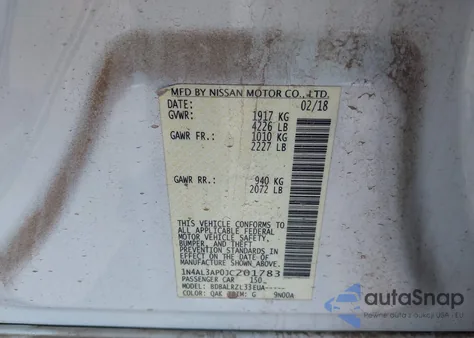 2018 Nissan Altima 2.5 Sl z USA, uszkodzony, nr VIN 1N4AL3AP0JC201783